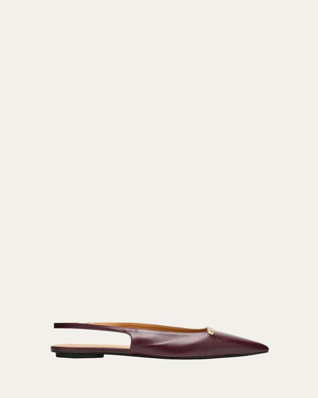 Gold-Tone Bar Leather Slingback Flats